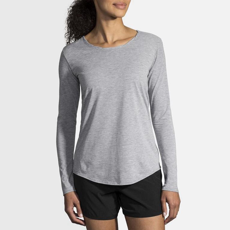 Brooks Women's Distance Long Sleeve Running Shirt Singapore - Grey (83719-BYTQ)